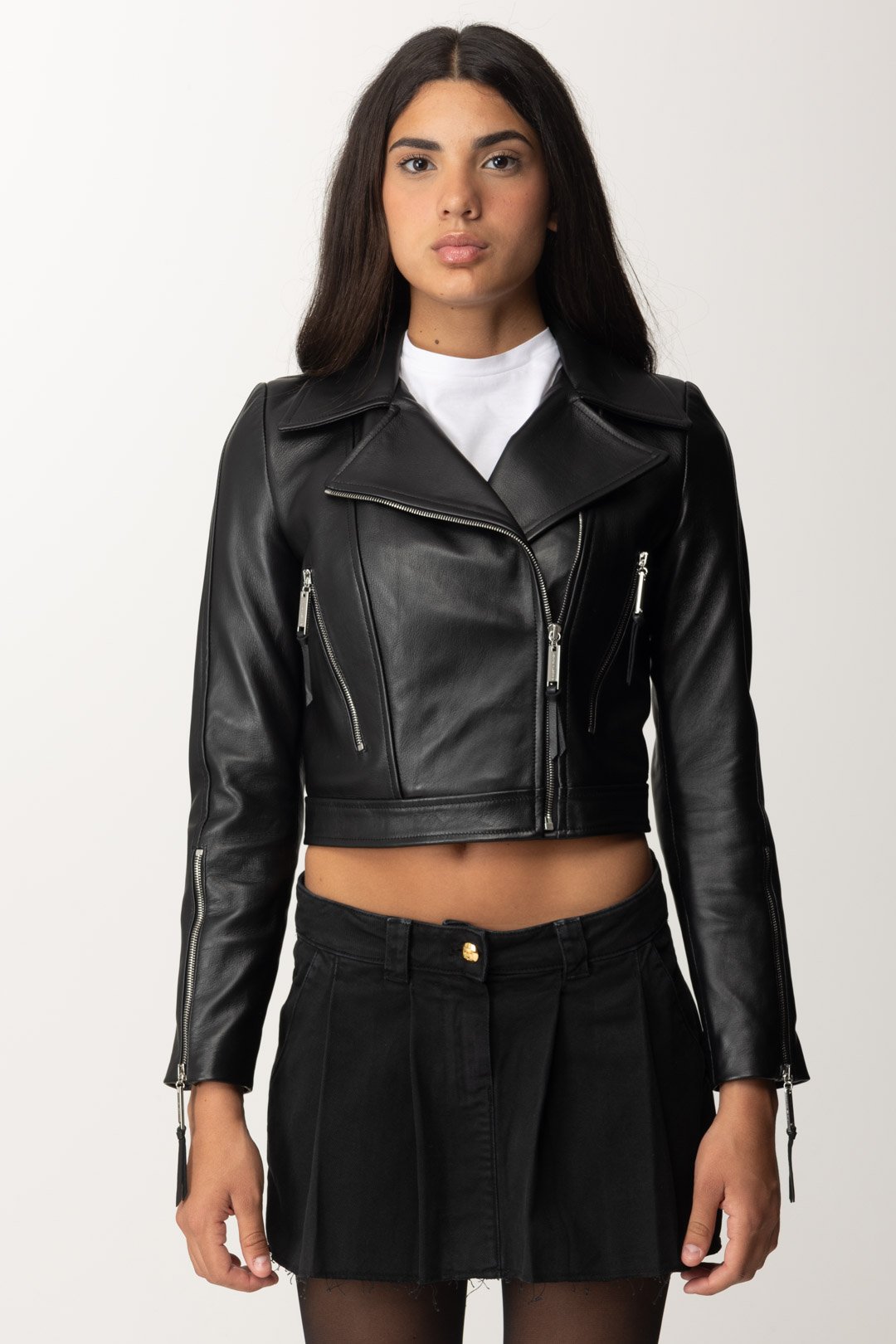 Farfetch Crop Leather Moto Jacket Leather Jackets Elisabetta
