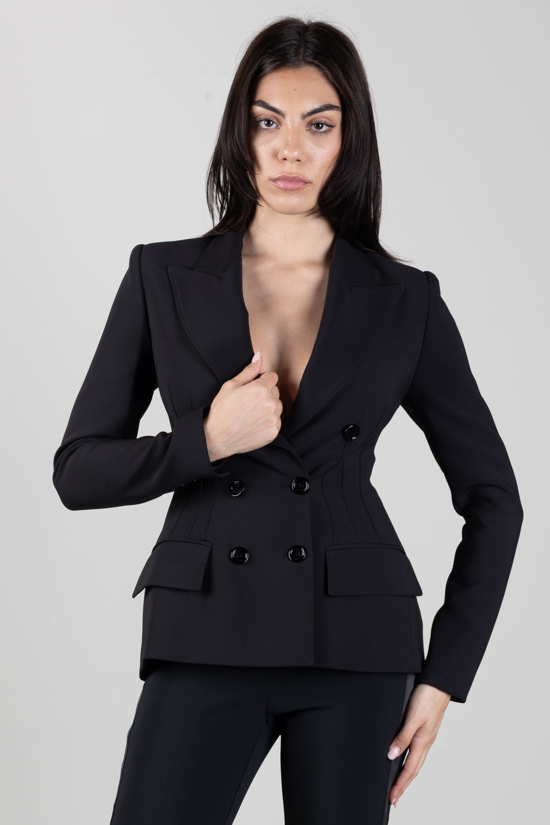 Elisabetta Franchi Giacca Blazer Doppiopetto In Crêpe GI25766E2 NERO