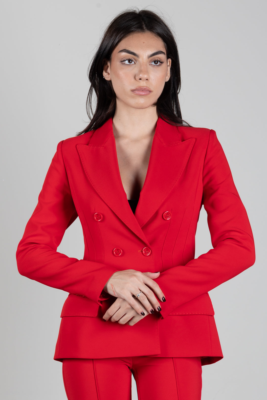 Elisabetta Franchi Giacca Blazer Doppiopetto In Crêpe GI25766E2 RED PASSION
