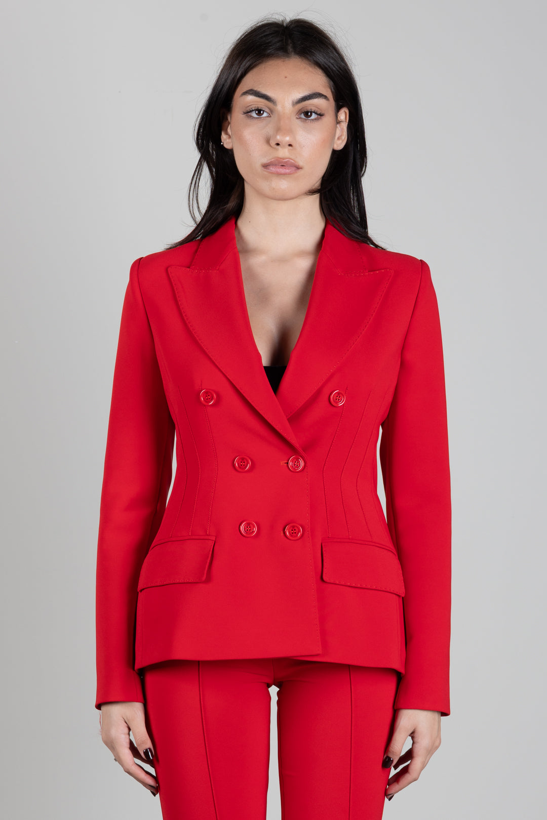Elisabetta Franchi Giacca Blazer Doppiopetto In Crêpe GI25766E2 RED PASSION