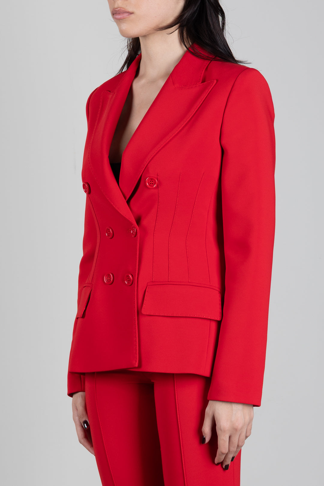 Elisabetta Franchi Giacca Blazer Doppiopetto In Crêpe GI25766E2 RED PASSION