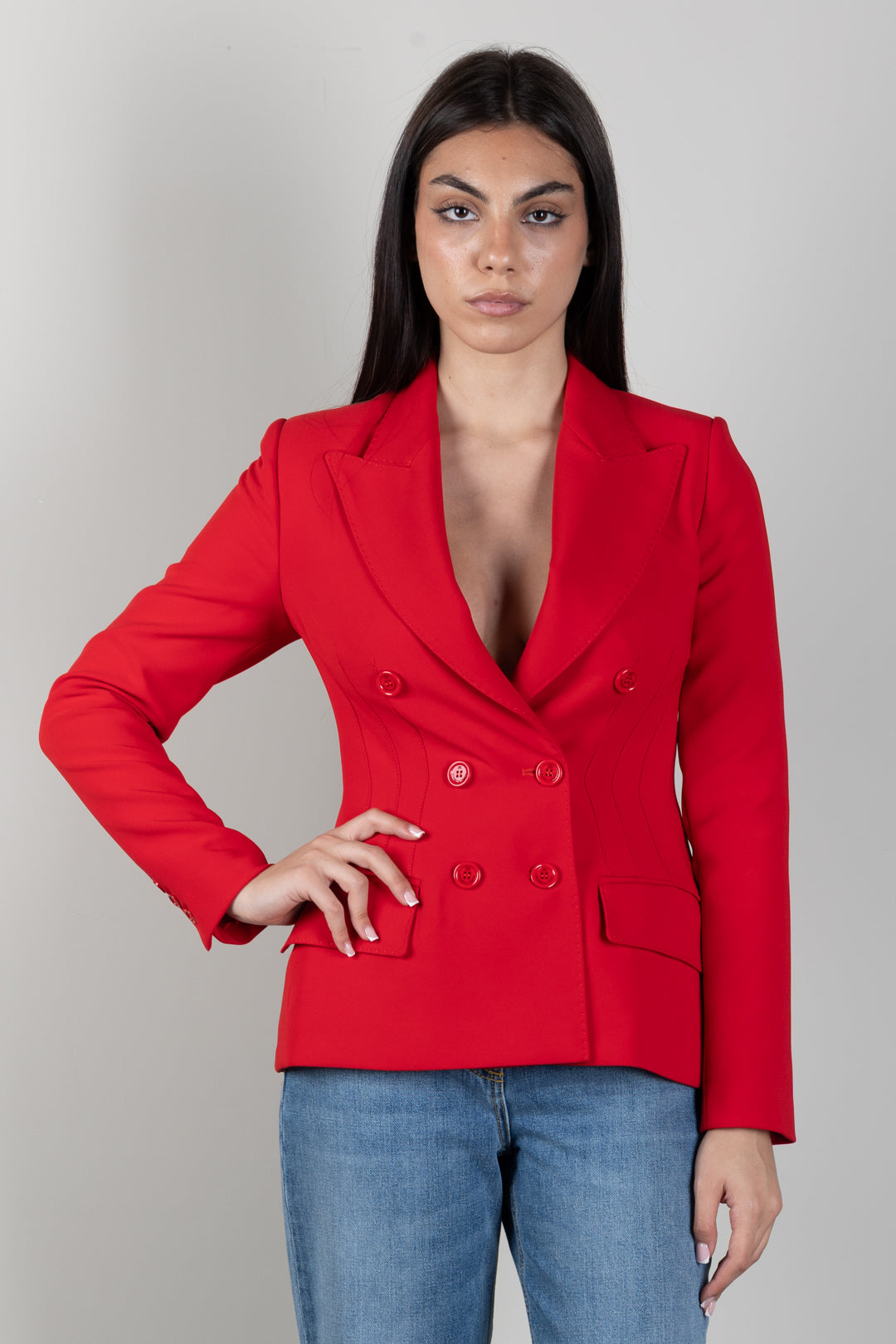 Elisabetta Franchi Giacca Blazer Doppiopetto In Crêpe GI25766E2 RED PASSION