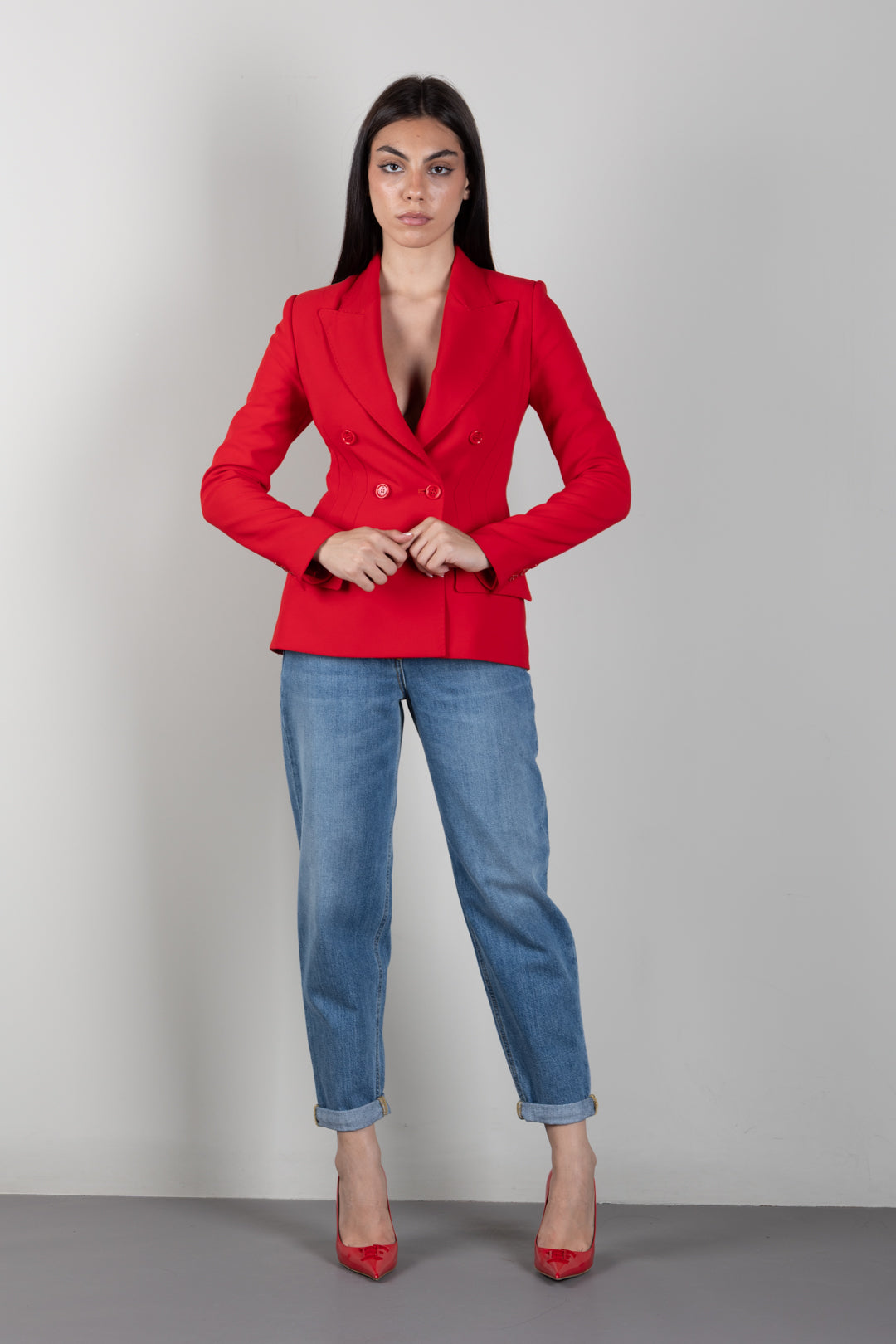 Elisabetta Franchi Giacca Blazer Doppiopetto In Crêpe GI25766E2 RED PASSION