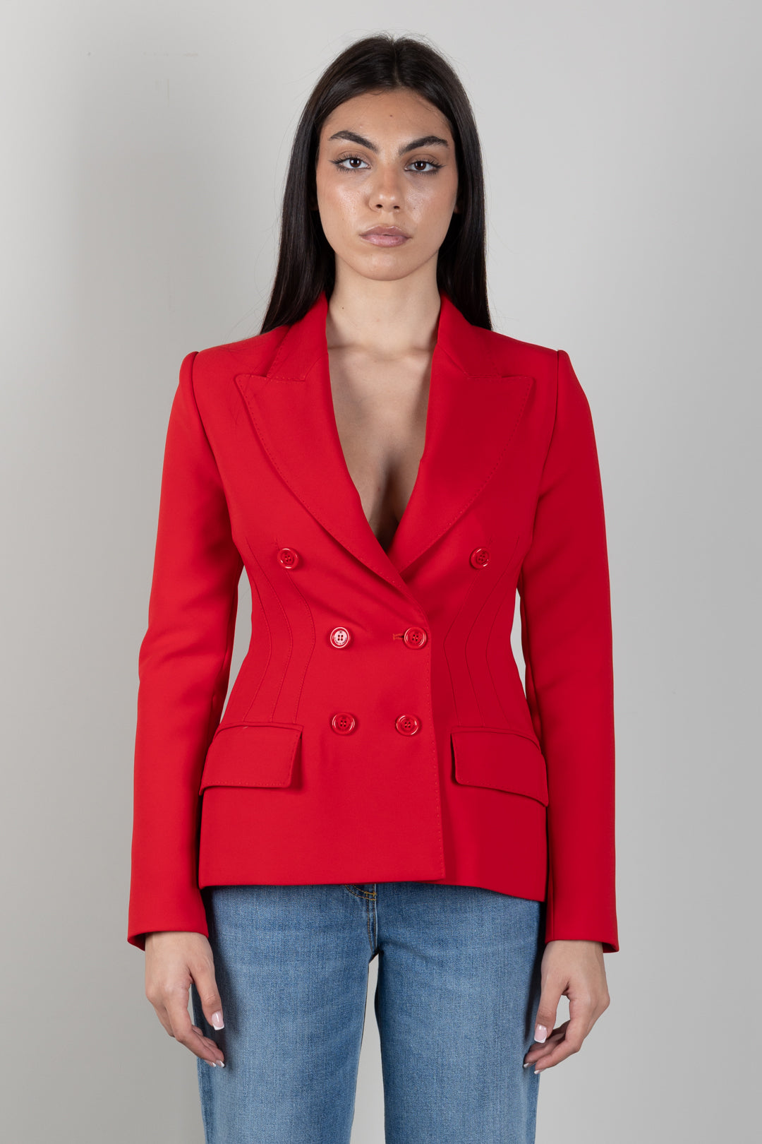 Elisabetta Franchi Giacca Blazer Doppiopetto In Crêpe GI25766E2 RED PASSION