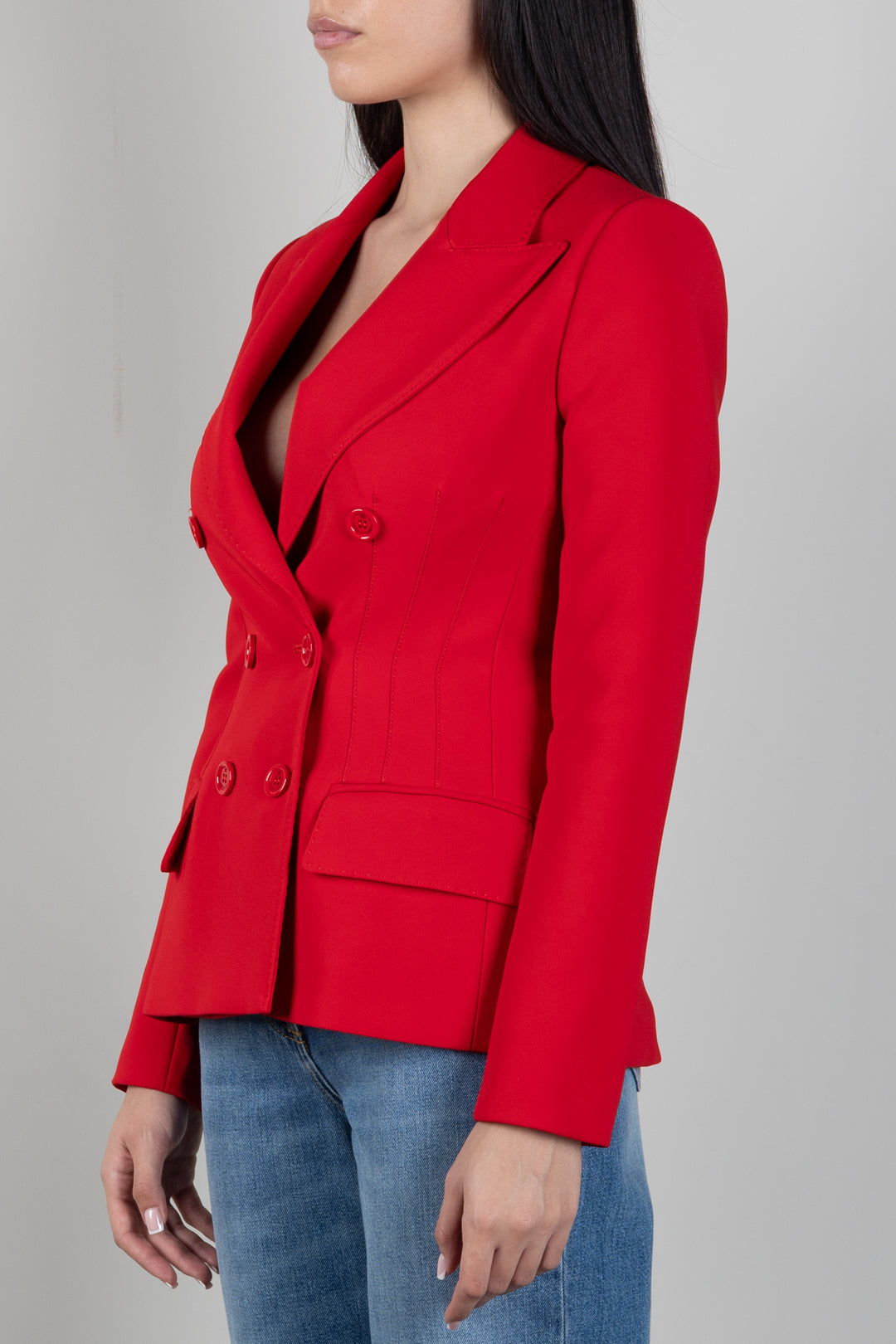 Elisabetta Franchi Giacca Blazer Doppiopetto In Crêpe GI25766E2 RED PASSION