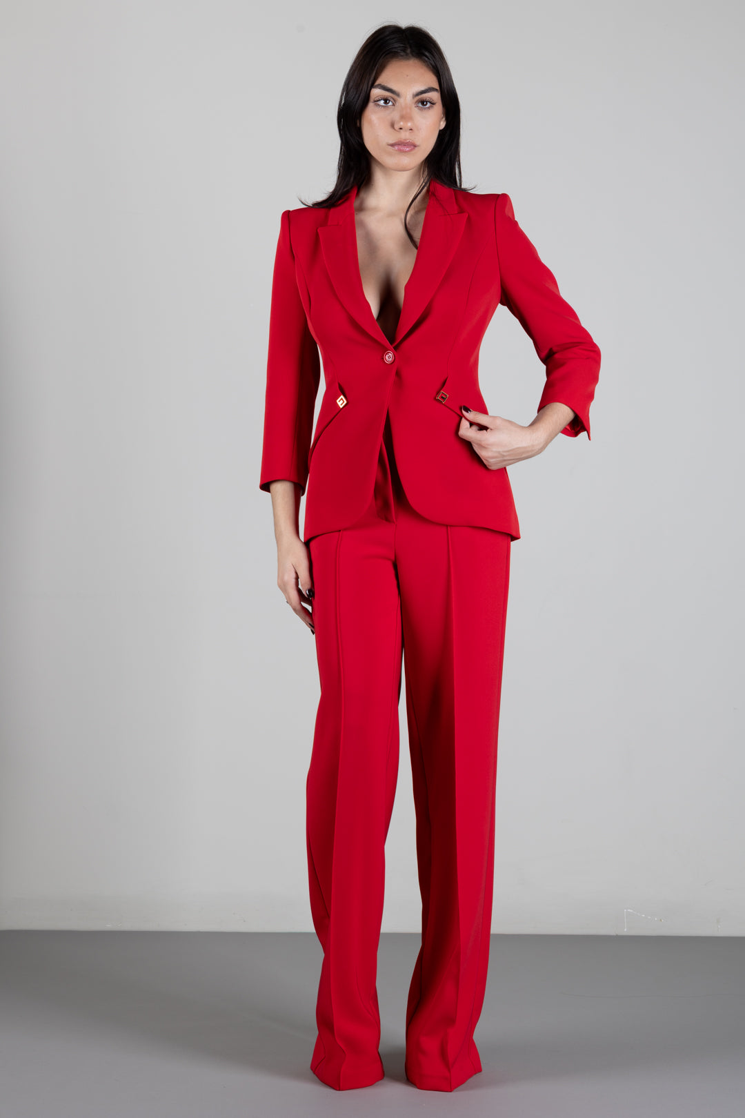 Elisabetta Franchi Giacca Blazer In Crêpe Leggero e Raso GI27567E2 RED PASSION