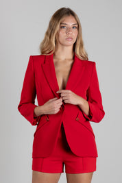 Elisabetta Franchi Giacca Blazer In Crêpe Leggero e Raso GI27567E2 RED PASSION