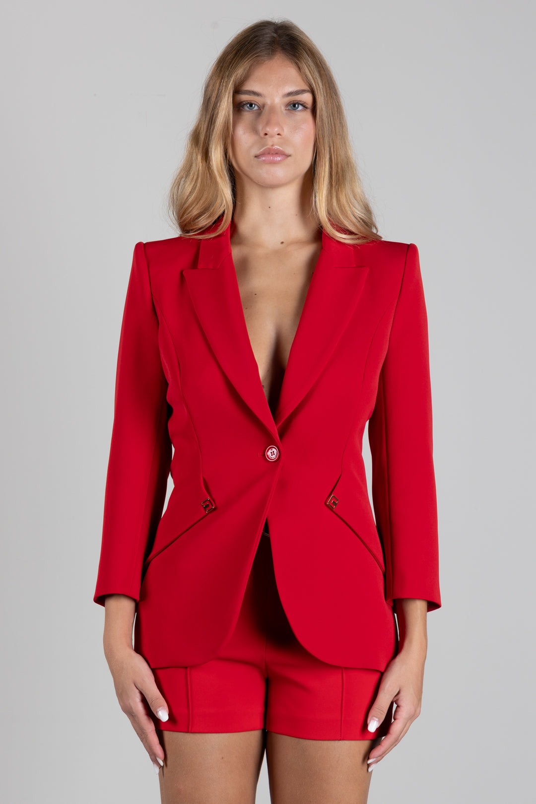Elisabetta Franchi Giacca Blazer In Crêpe Leggero e Raso GI27567E2 RED PASSION