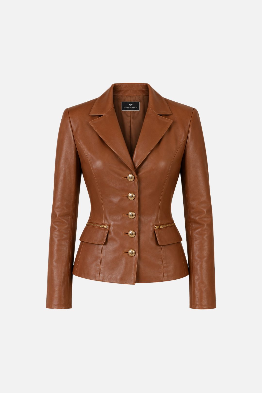 Elisabetta Franchi Giacca Blazer In Pelle con Dettagli Logo GD07G66E2 SIGARO