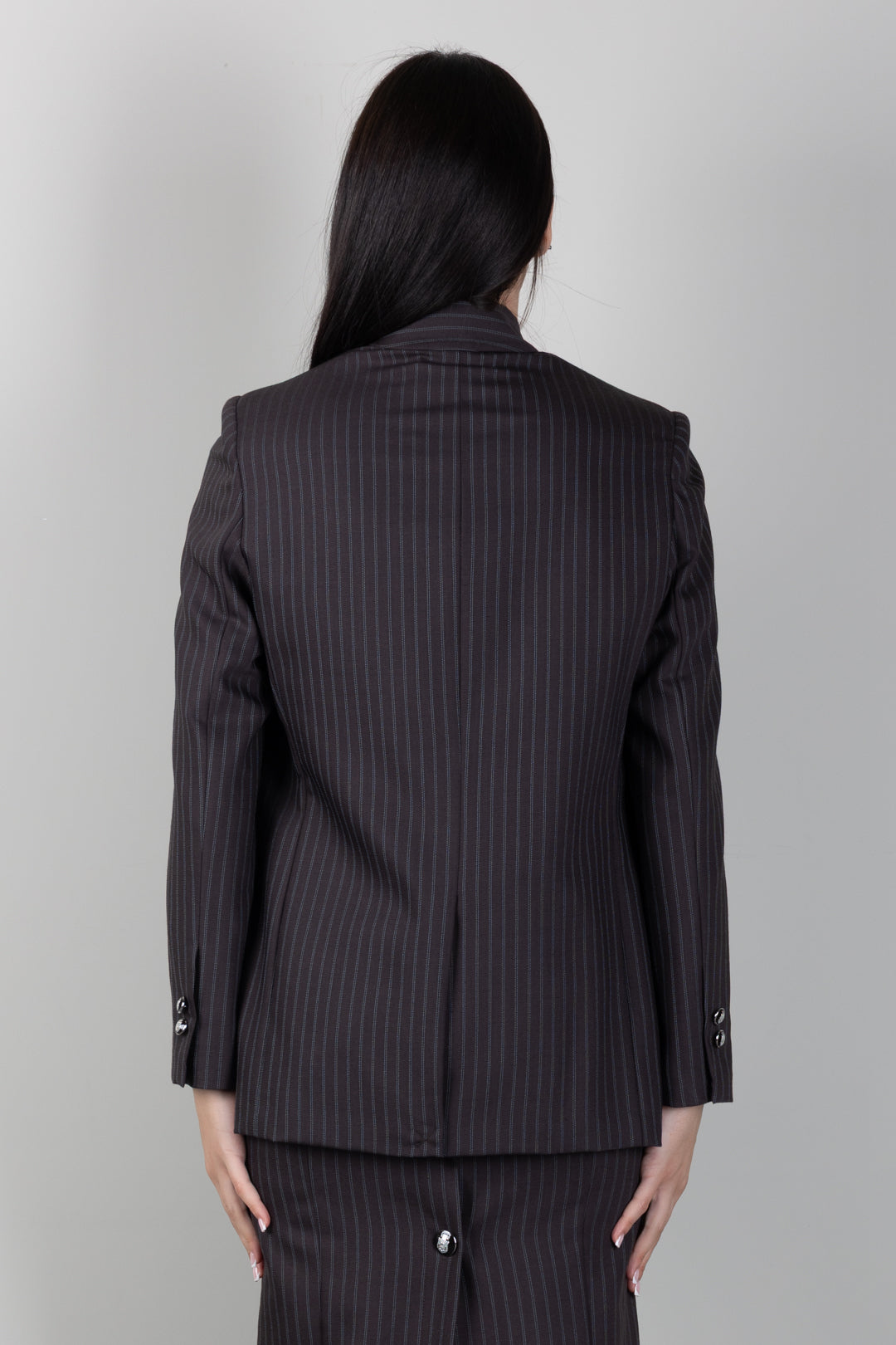 Elisabetta Franchi Giacca Blazer Over Gessato con Bottoni Logo GI24766E2 DARK CHOCOLATE/GLASS