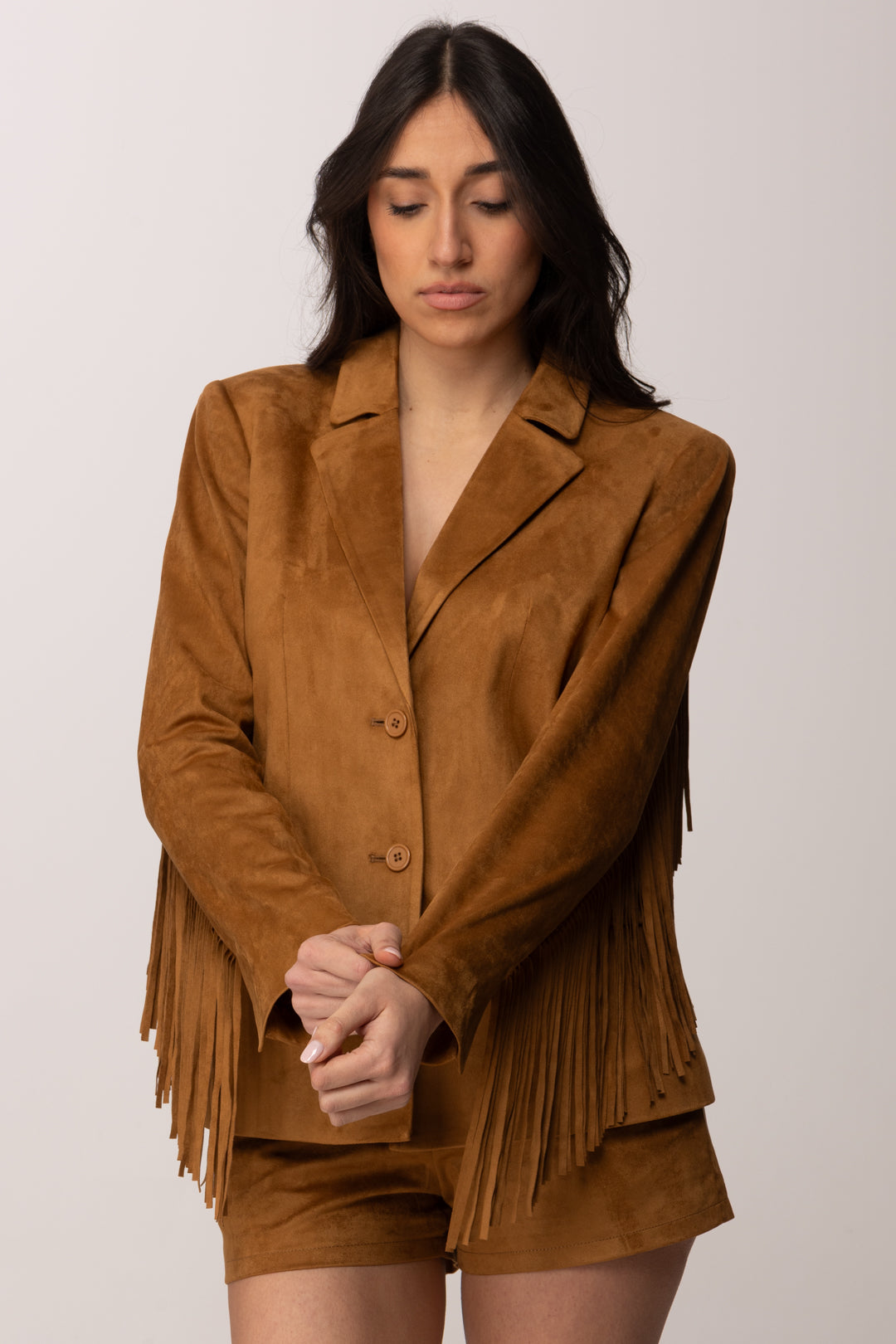 Twin-set Giacca Blazer Scamosciata con Frange 261AP2331 RUBBER