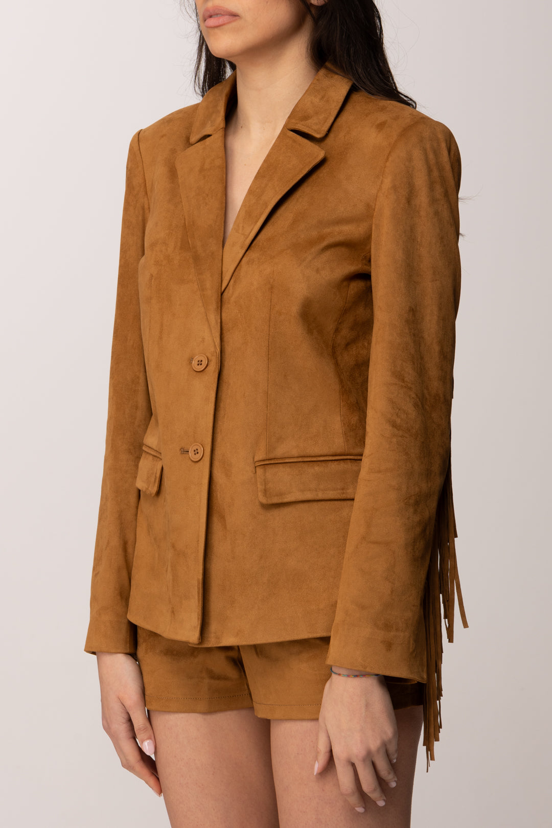 Twin-set Giacca Blazer Scamosciata con Frange 261AP2331 RUBBER