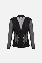 Elisabetta Franchi Giacca Bustier con Inserti In Tulle GI16762E2 NERO