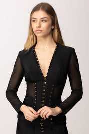 Elisabetta Franchi Giacca Bustier con Inserti In Tulle GI16762E2 NERO