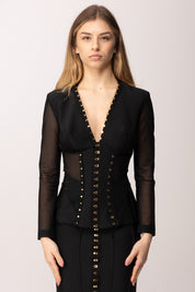 Elisabetta Franchi Giacca Bustier con Inserti In Tulle GI16762E2 NERO