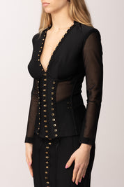 Elisabetta Franchi Giacca Bustier con Inserti In Tulle GI16762E2 NERO