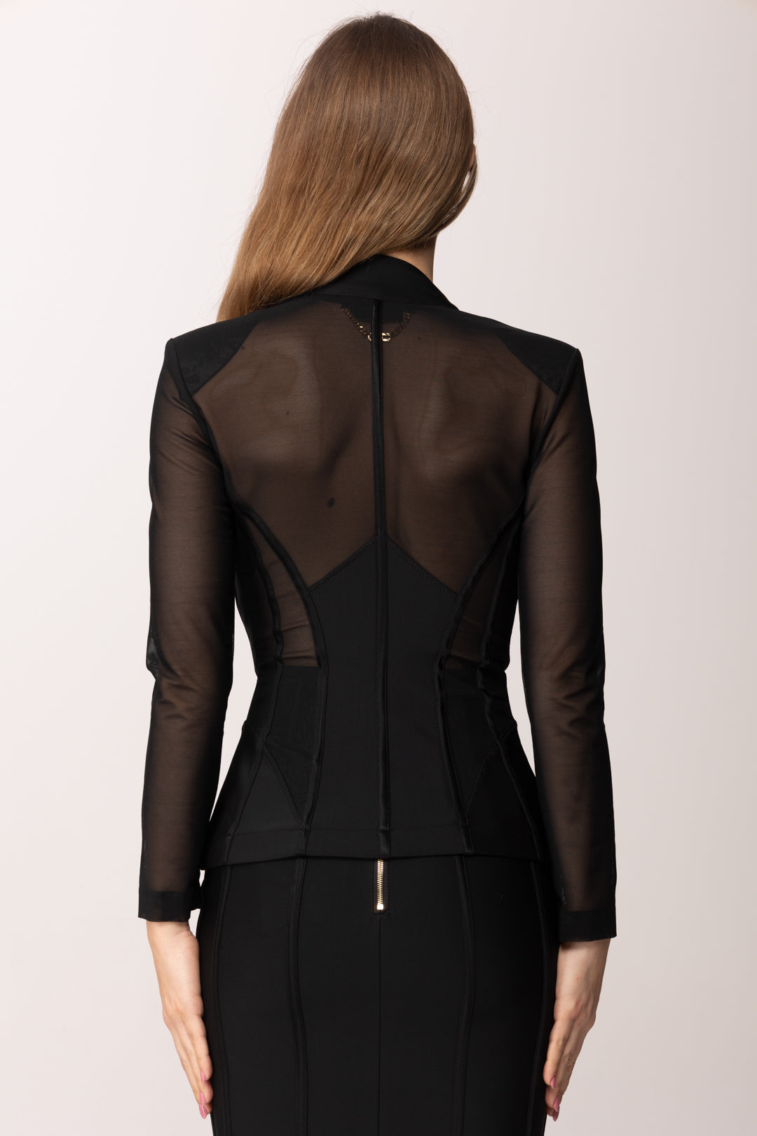 Elisabetta Franchi Giacca Bustier con Inserti In Tulle GI16762E2 NERO
