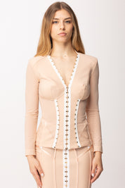 Elisabetta Franchi Giacca Bustier con Inserti In Tulle GI16762E2 NUDE/BIANCO