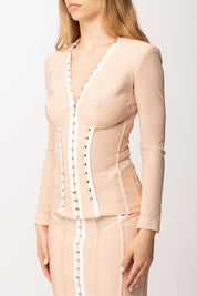 Elisabetta Franchi Giacca Bustier con Inserti In Tulle GI16762E2 NUDE/BIANCO