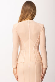 Elisabetta Franchi Giacca Bustier con Inserti In Tulle GI16762E2 NUDE/BIANCO