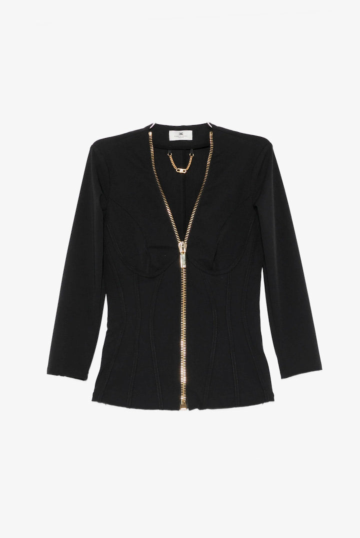 Elisabetta Franchi Giacca Bustier In Tessuto Stretch con Zip Dorata GI19566E2 NERO