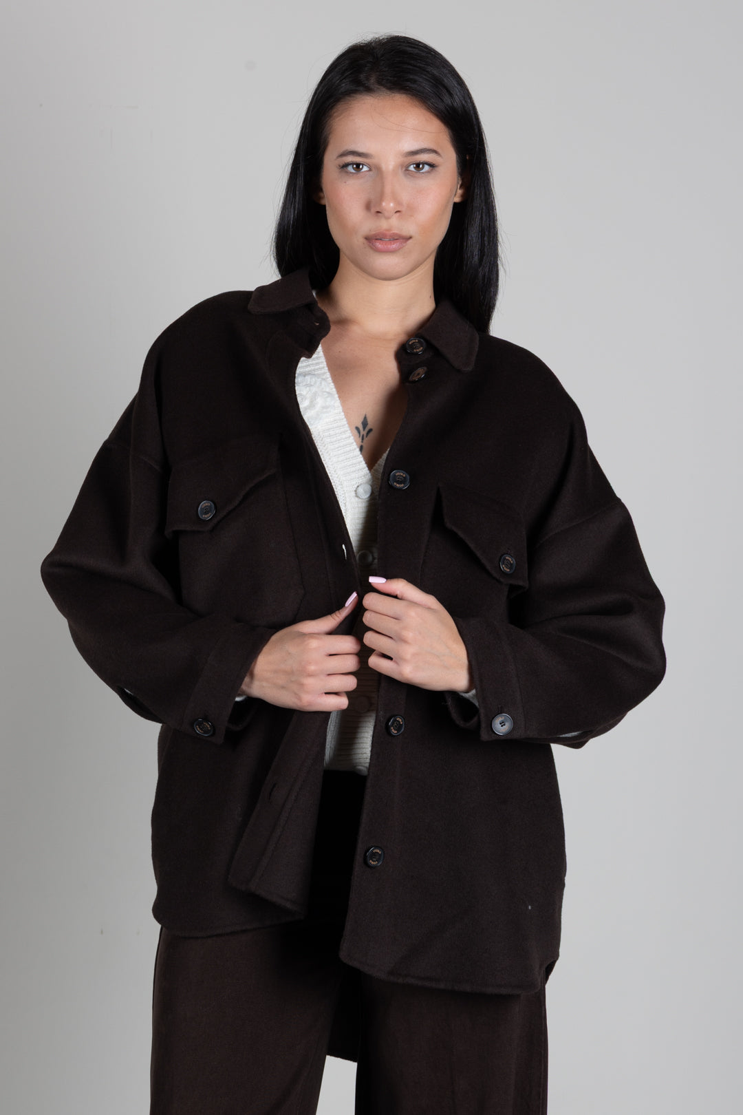 Vicolo Giacca Camicia In Misto Lana TAC0029 FONDENTE