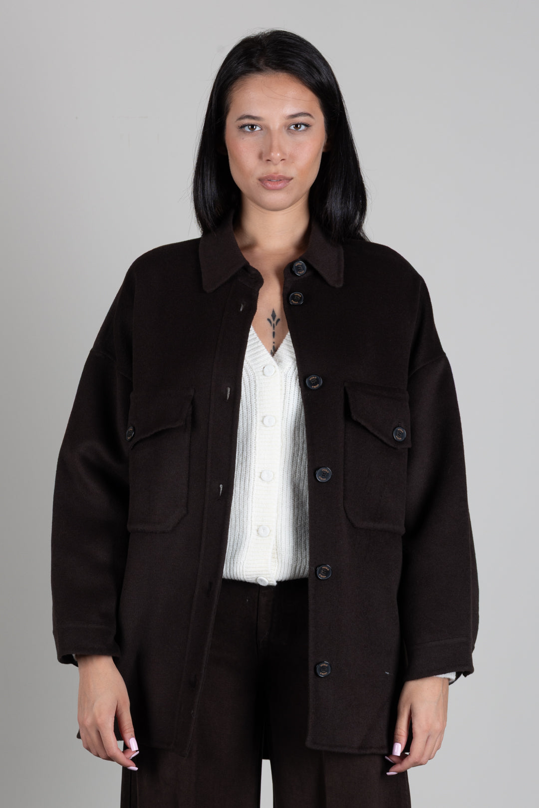 Vicolo Giacca Camicia In Misto Lana TAC0029 FONDENTE
