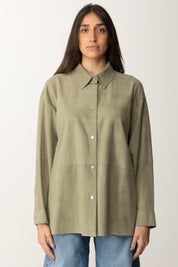 Pinko Giacca Camicia In Pelle Scamosciata 104847 A2EY MUSCHIO CHIARO