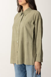 Pinko Giacca Camicia In Pelle Scamosciata 104847 A2EY MUSCHIO CHIARO