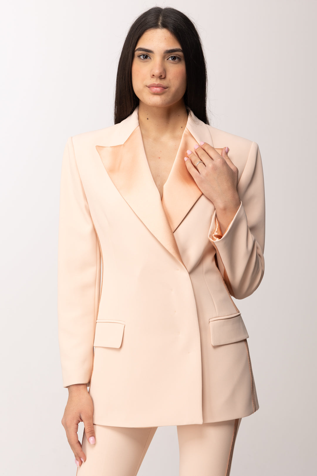 Elisabetta Franchi Giacca con Chiusura Nascosta e Inserti In Raso GI24163E2 NUDE