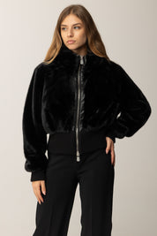 Pinko Giacca Corta Effetto Pelliccia con Zip NERO LIMOUSINE