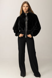 Pinko Giacca Corta Effetto Pelliccia con Zip NERO LIMOUSINE