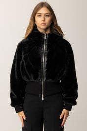 Pinko Giacca Corta Effetto Pelliccia con Zip NERO LIMOUSINE