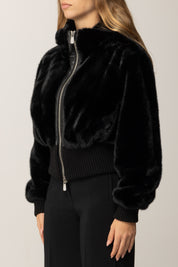 Pinko Giacca Corta Effetto Pelliccia con Zip NERO LIMOUSINE