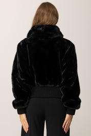 Pinko Giacca Corta Effetto Pelliccia con Zip NERO LIMOUSINE