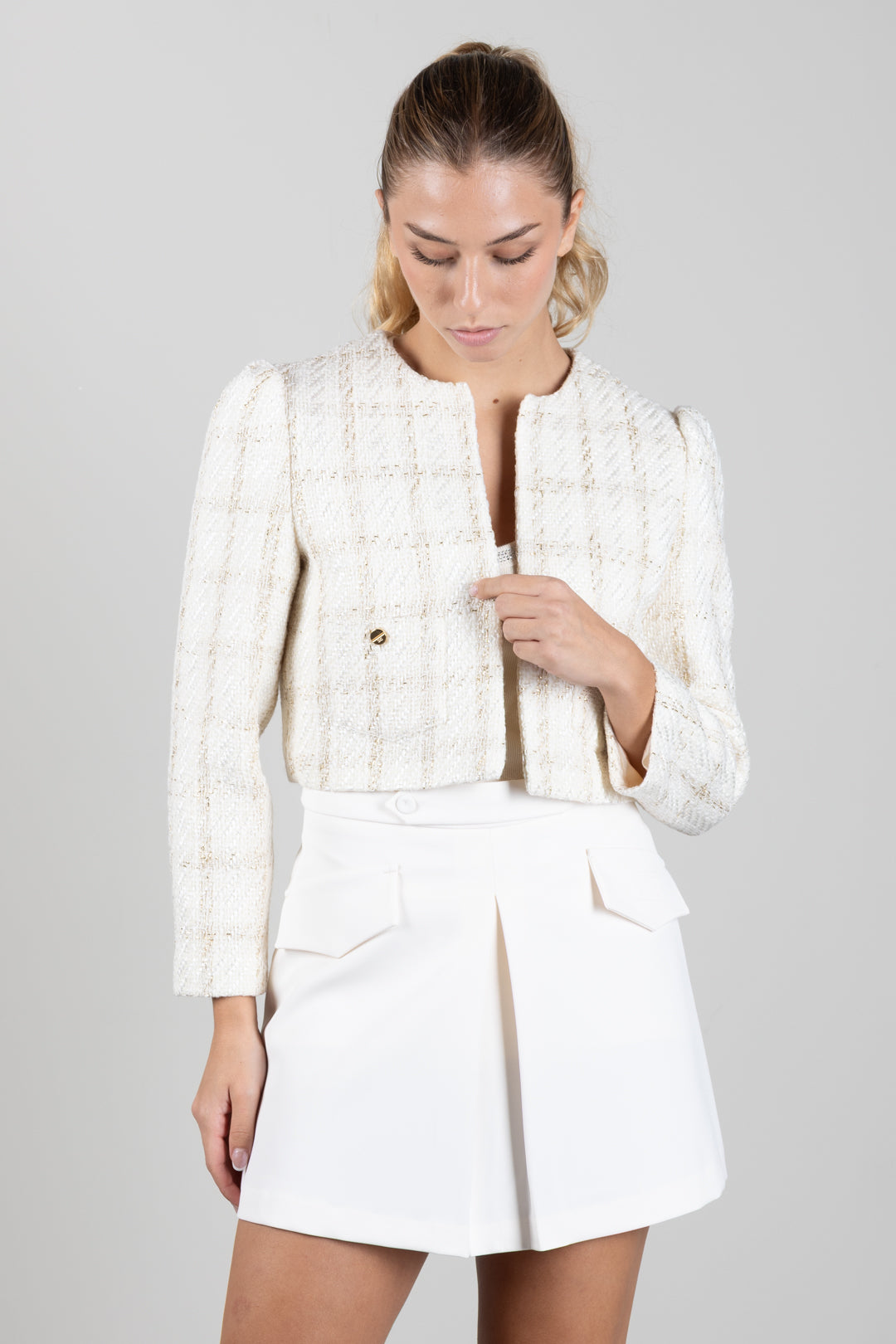 Elisabetta Franchi Bambina Giacca Corta In Bouclé con Dettagli Logo EFGC0850TV163.0015