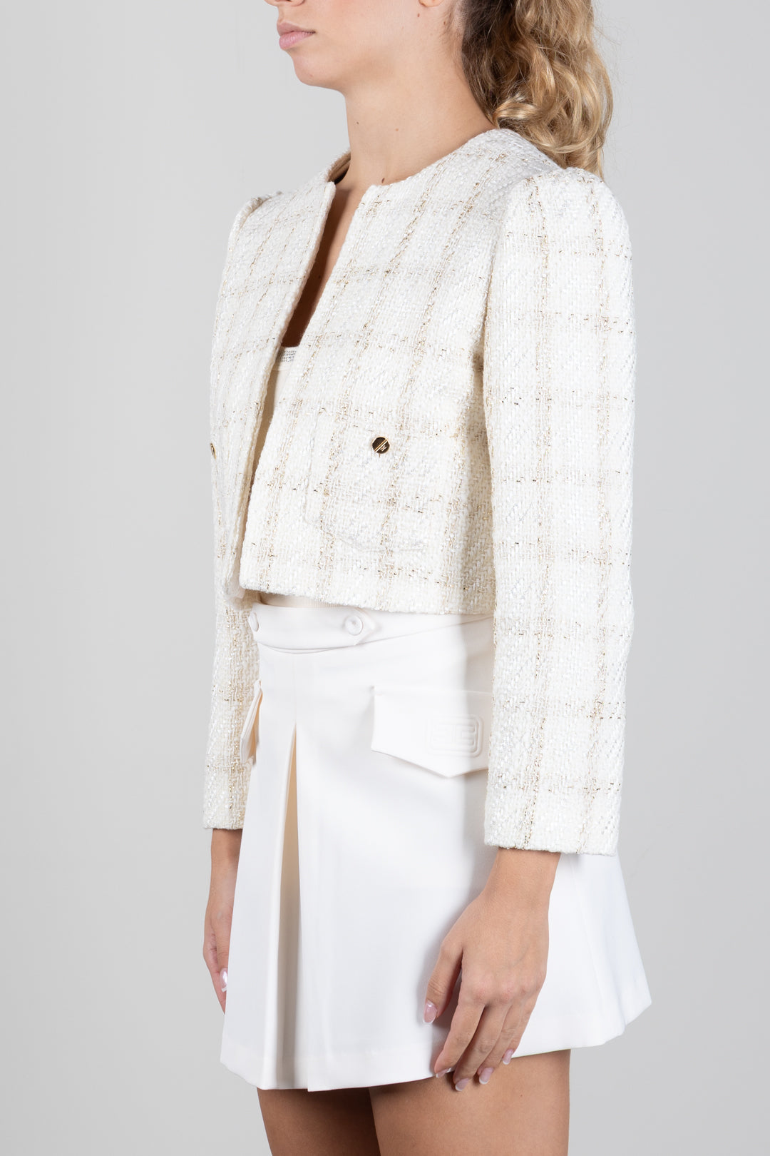 Elisabetta Franchi Bambina Giacca Corta In Bouclé con Dettagli Logo EFGC0850TV163.0015