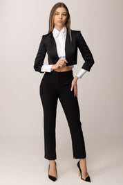 Elisabetta Franchi Giacca Corta In Crêpe con Logo Ricamato GI22561E2 NERO