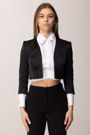 Elisabetta Franchi Giacca Corta In Crêpe con Logo Ricamato GI22561E2 NERO