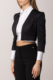 Elisabetta Franchi Giacca Corta In Crêpe con Logo Ricamato GI22561E2 NERO
