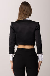 Elisabetta Franchi Giacca Corta In Crêpe con Logo Ricamato GI22561E2 NERO