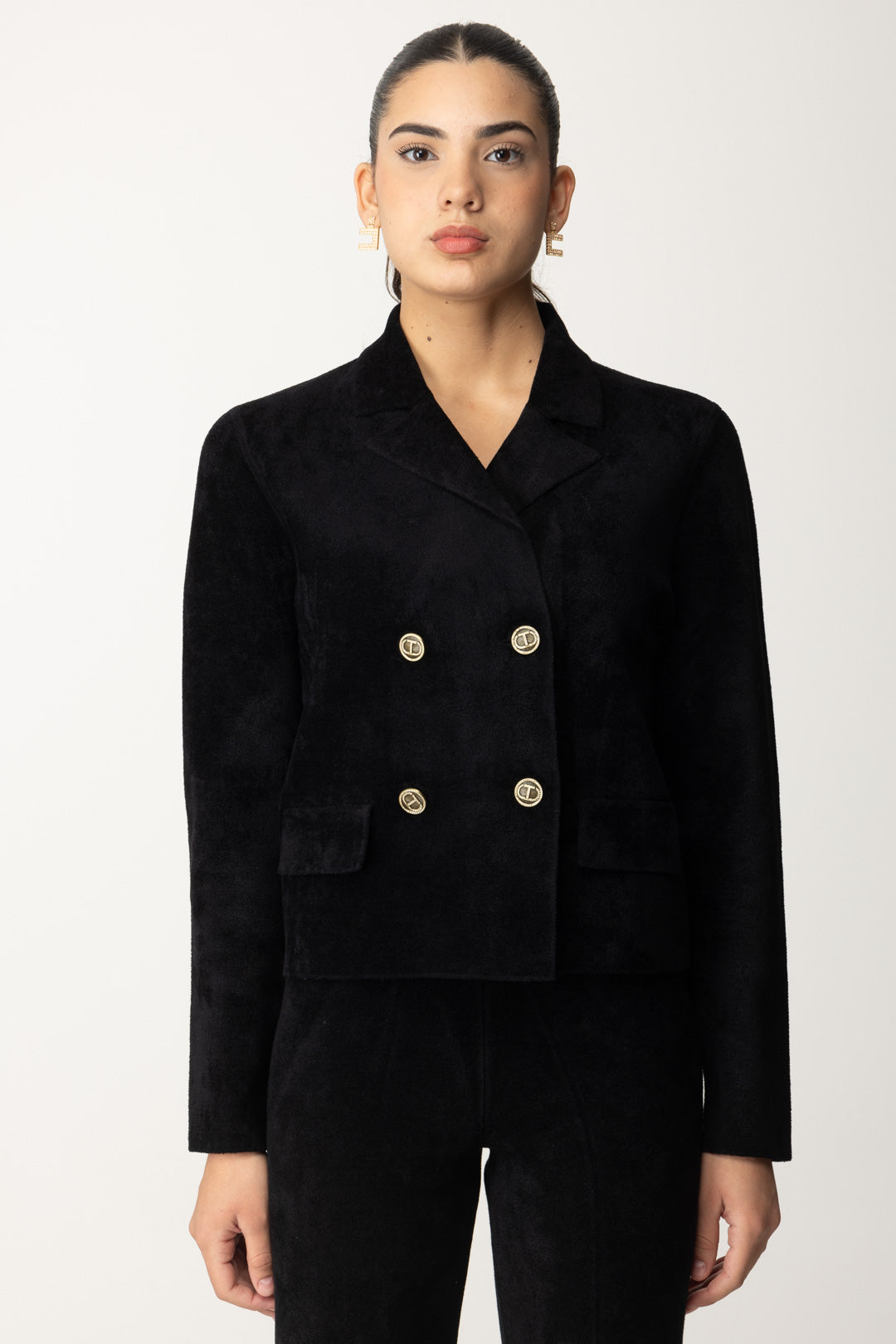 Veste courte en maille à double boutonnage