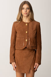 Elisabetta Franchi Giacca Corta In Suede con Dettagli In Vinile GD53G56E2 BROWN SUGAR