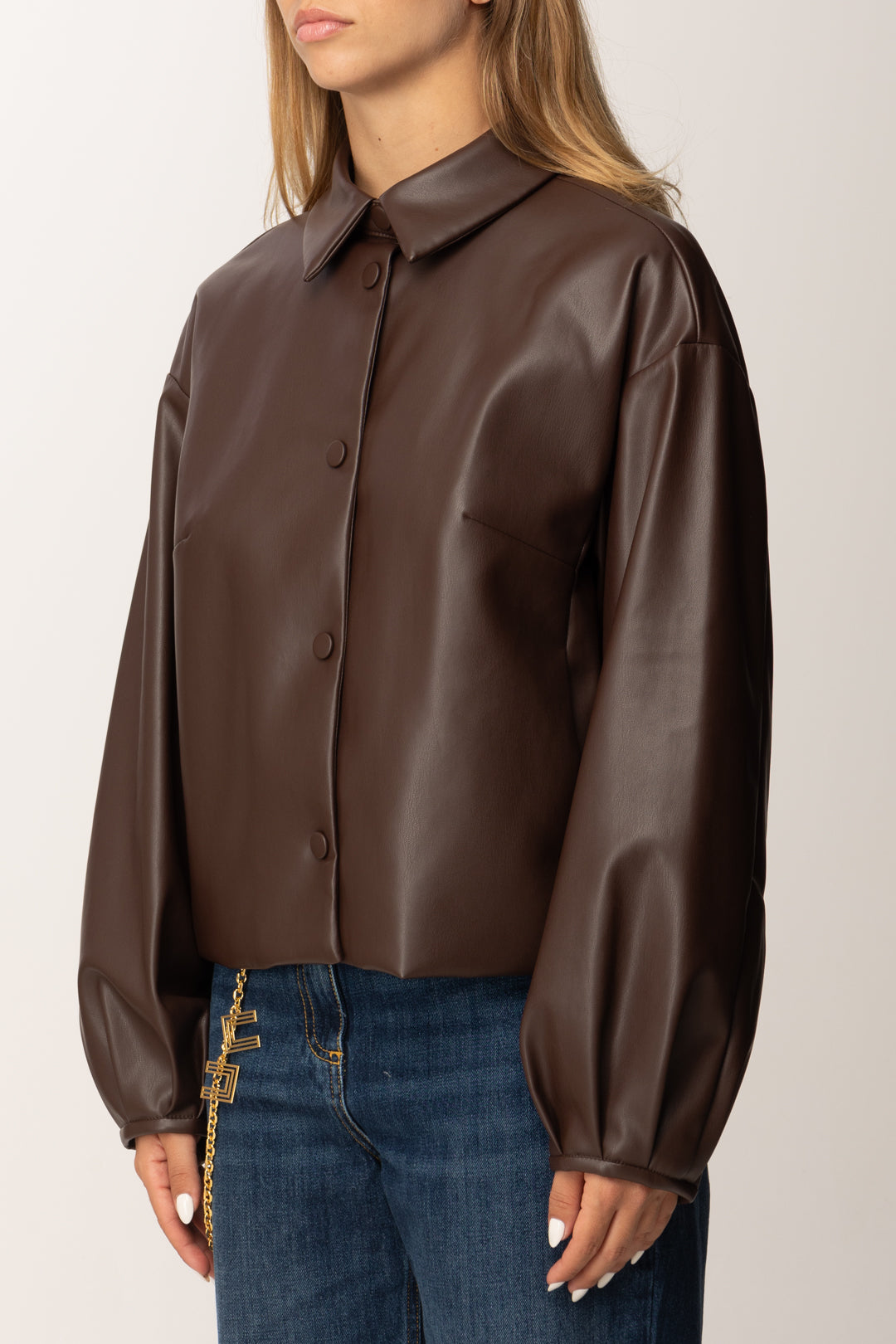 Twin-set Giacca Corta Spalmata con Collo a Camicia 252TP2090 COFFEE