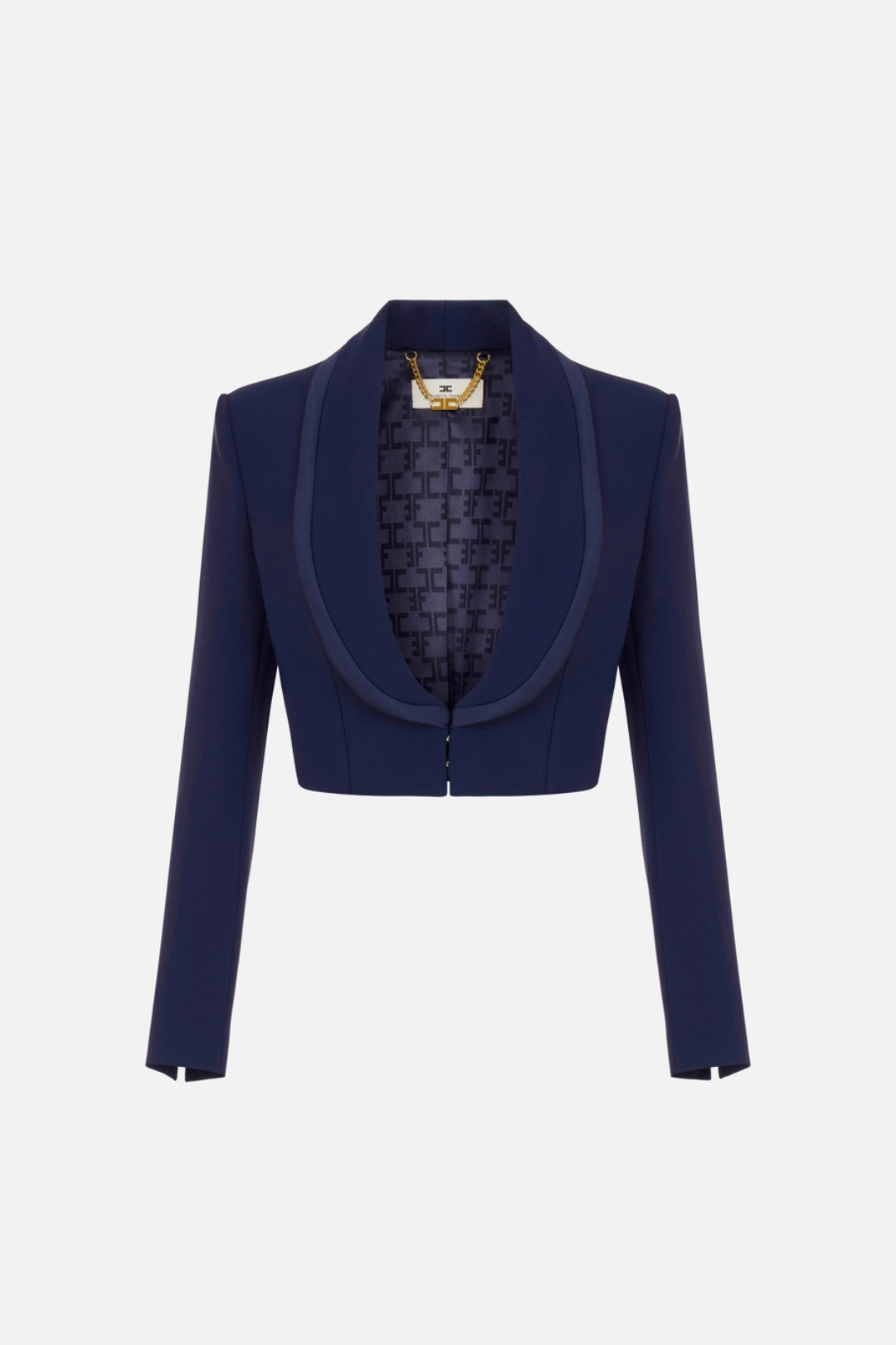Elisabetta Franchi Giacca Crop In Crêpe Leggero e Raso con Baschina GI26066E2 BLU NOTTE