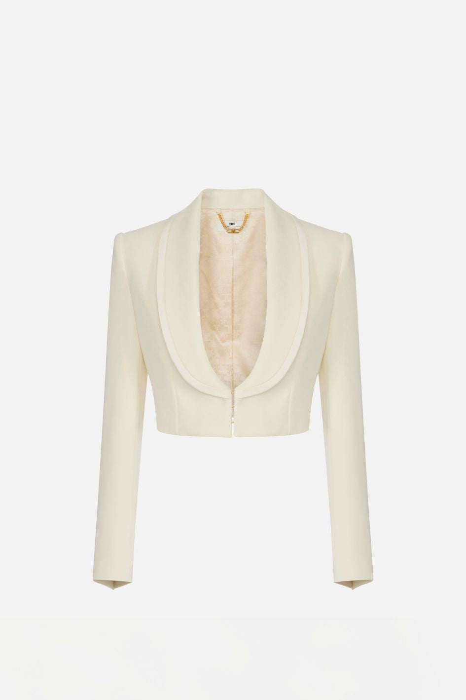 Elisabetta Franchi Giacca Crop In Crêpe Leggero e Raso con Baschina GI26066E2 BURRO