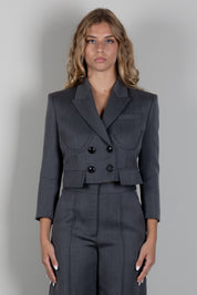 Elisabetta Franchi Giacca Crop In Fresco Lana con Effetto Bustier GI25466E2 GRIGIO MELANGE