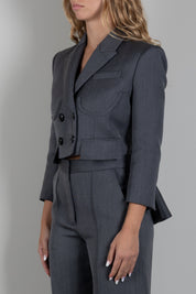 Elisabetta Franchi Giacca Crop In Fresco Lana con Effetto Bustier GI25466E2 GRIGIO MELANGE