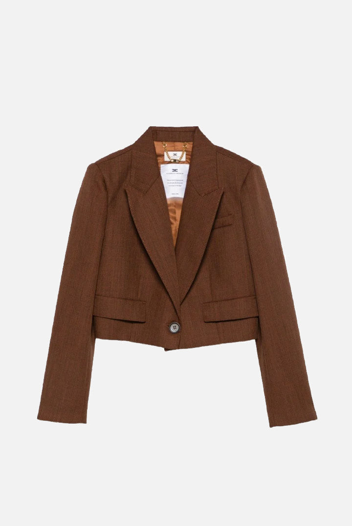 Elisabetta Franchi Giacca Crop In Lana Vergine con Rever a Lancia GI29167E2 SIGARO