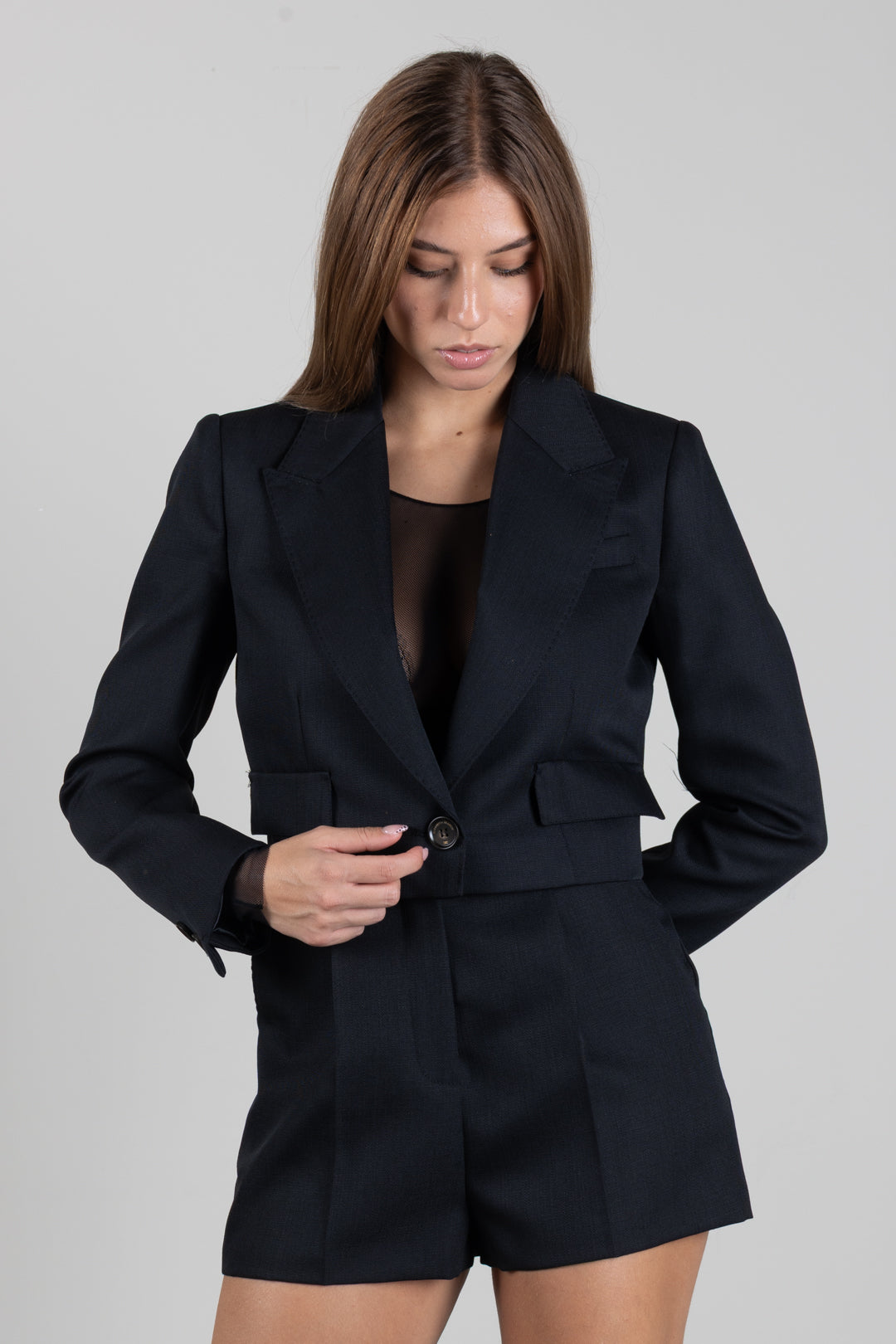 Elisabetta Franchi Giacca Crop In Lana Vergine GI29167E2 NERO